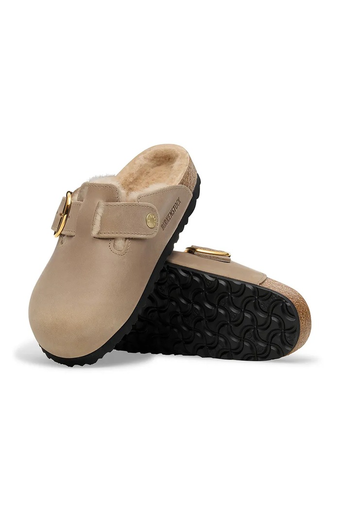 Замшеві тапочки Birkenstock Boston Big Buckle Shearling Birkenstock бежевий 1030444