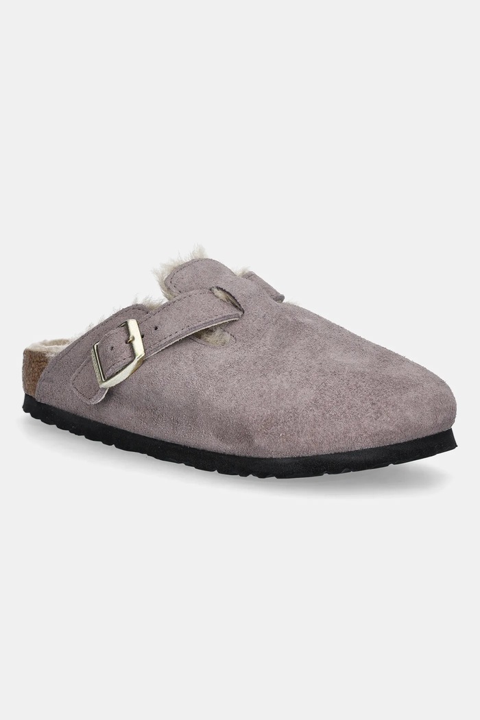 Παντόφλες σουέτ Birkenstock Boston Shimmering Shearling φλατ μωβ 1030887