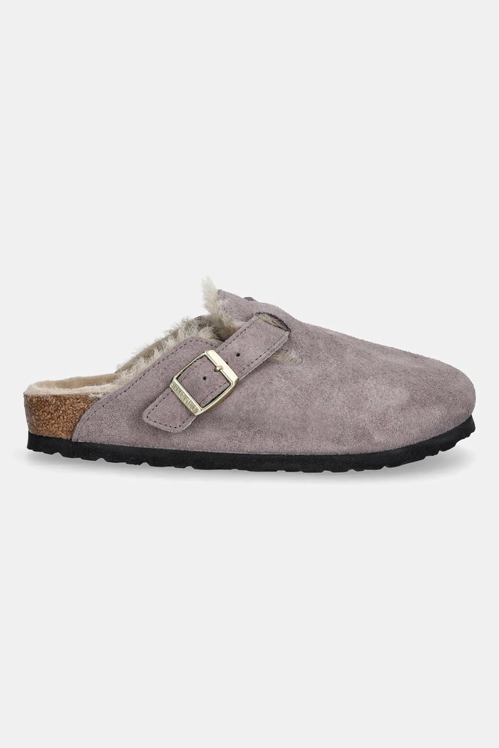 Παντόφλες σουέτ Birkenstock Boston Shimmering Shearling 1030887 μωβ AW25