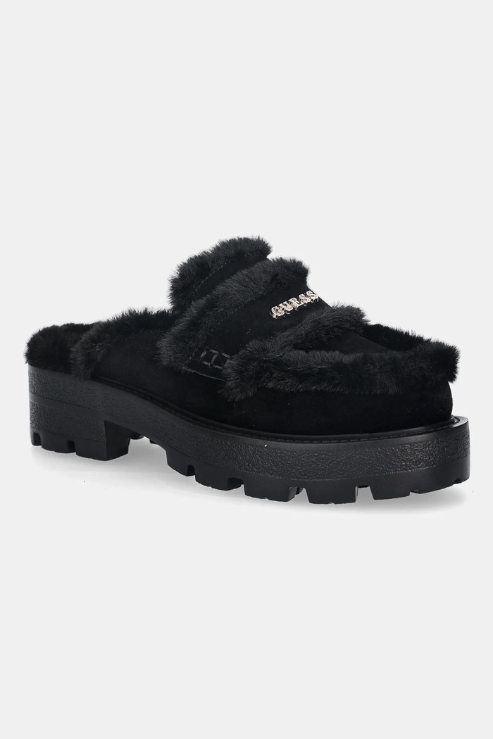 Παντόφλες Guess YANETA δέρμα σαμουά μαύρο FLFYAT.SUE06.BLACK