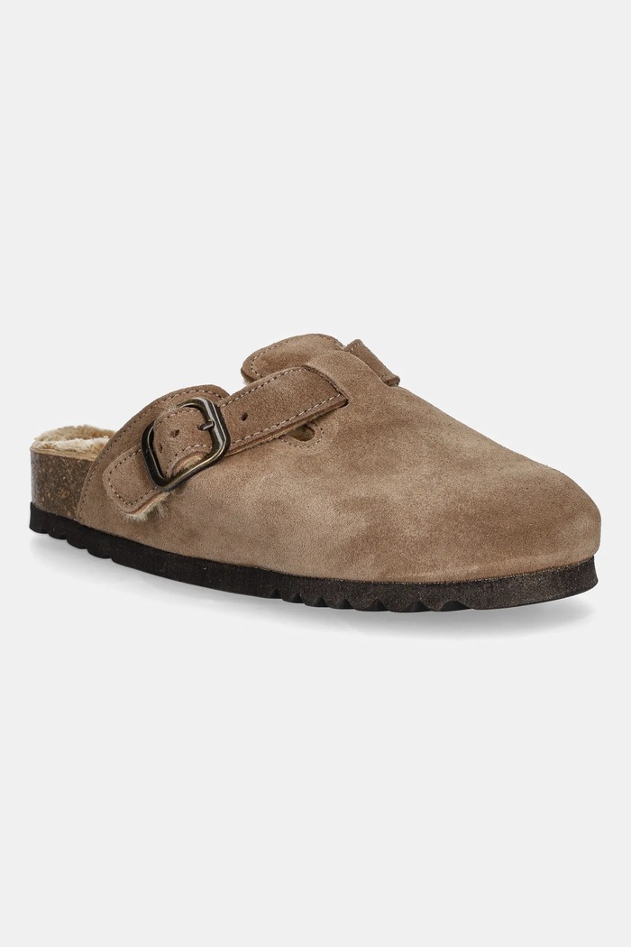 Scholl kapcie zamszowe FAE NEW płaski brązowy F318101062