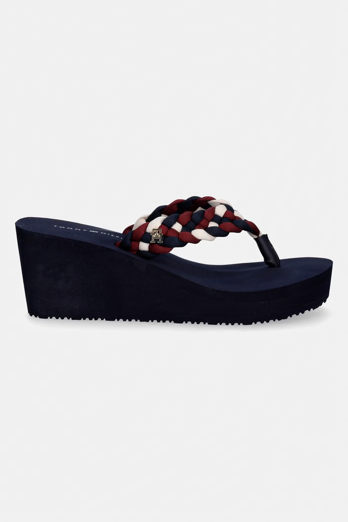 Tommy Hilfiger dámske žabky TH WEDGE BRAIDED SUMMER FW0FW09198 tmavomodrá SS26