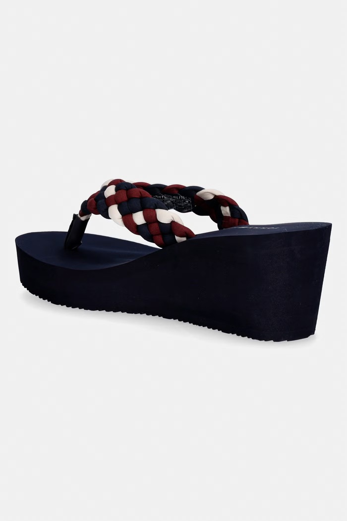Obuv Tommy Hilfiger dámske žabky TH WEDGE BRAIDED SUMMER FW0FW09198 tmavomodrá
