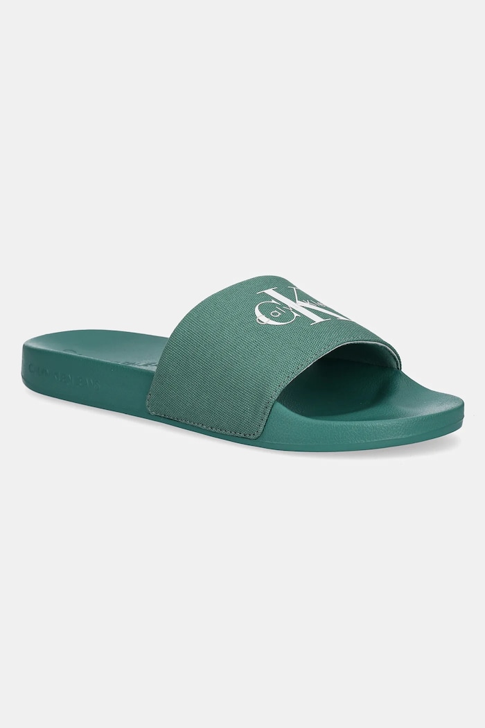 Pantofle Calvin Klein Jeans SLIDE MONOLOGO CV zelená YM0YM01367