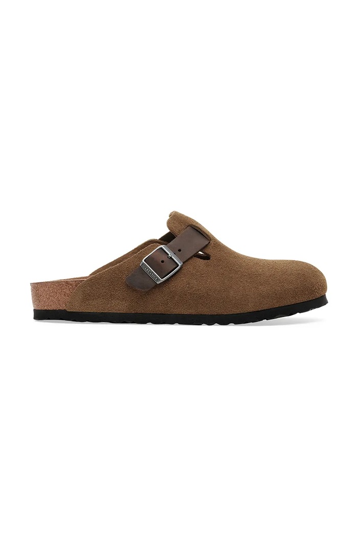 Замшевые шлепанцы Birkenstock Boston коричневый 1030667.DarkTea