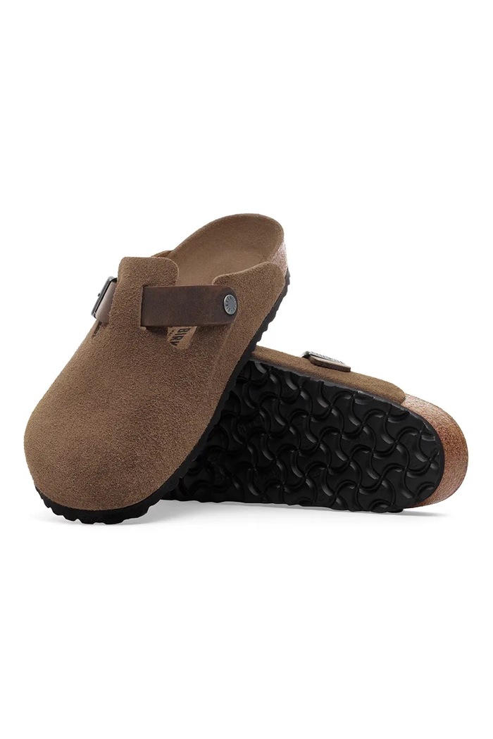 Birkenstock papuci din piele Boston maro 1030667.DarkTea
