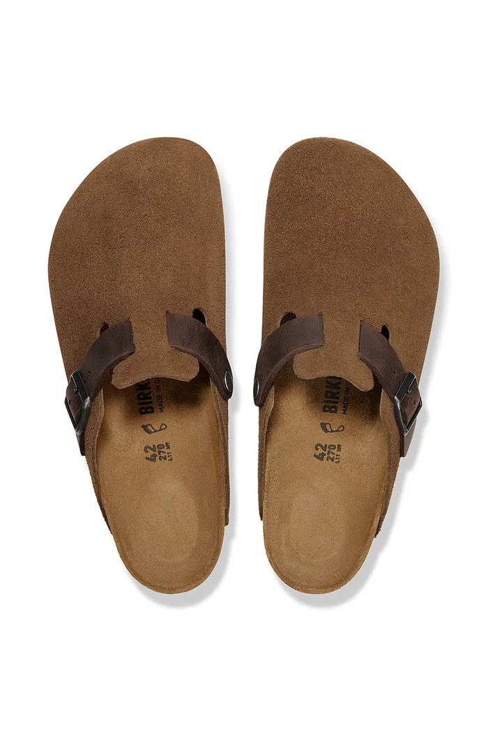 Обувь Замшевые шлепанцы Birkenstock Boston 1030667.DarkTea коричневый