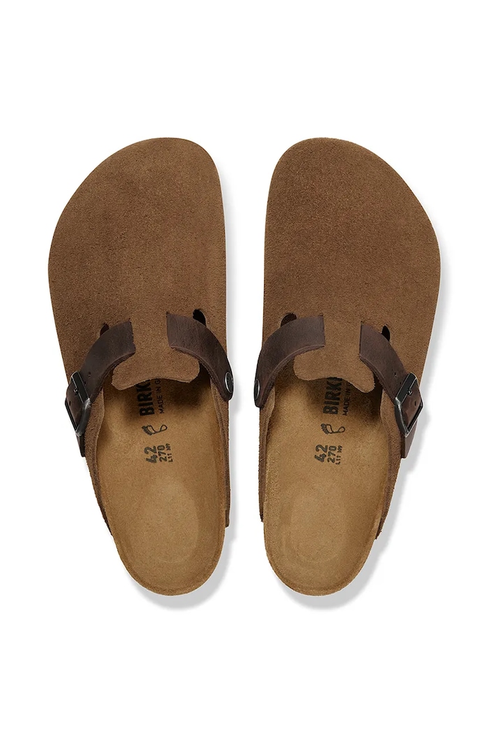 Обувь Замшевые шлепанцы Birkenstock Boston 1030667.DarkTea коричневый