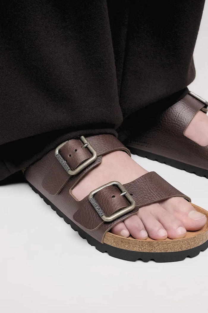Birkenstock șlapi de piele Arizona Vintage Wood Wire Buckle 1030702.Roast