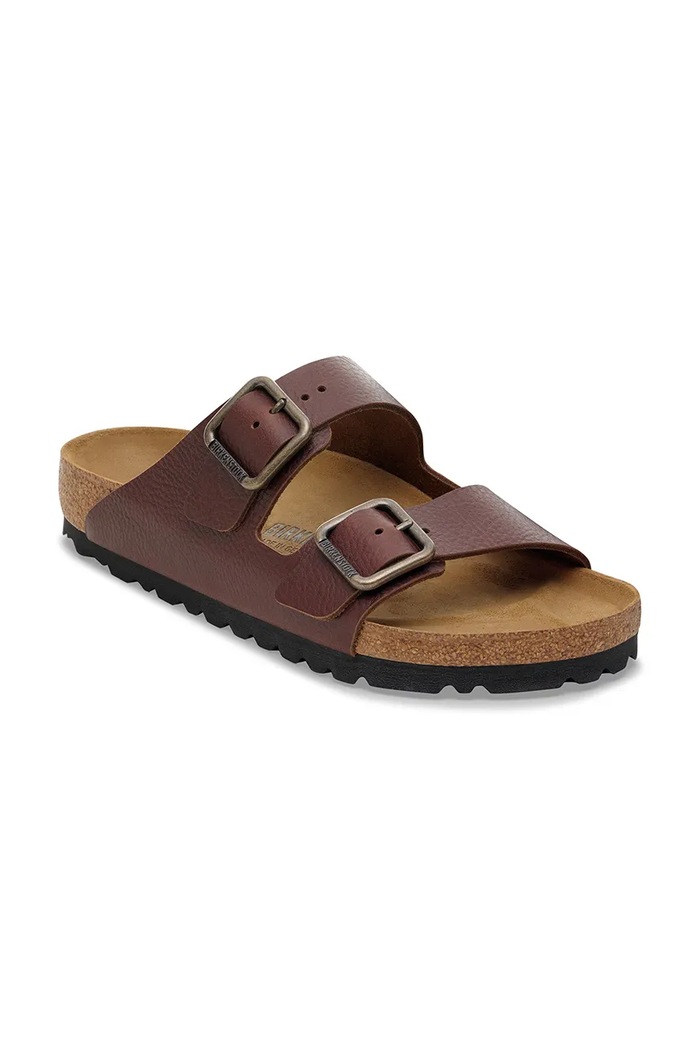 Birkenstock șlapi de piele Arizona Vintage Wood Wire Buckle 1030702.Roast maro SS26