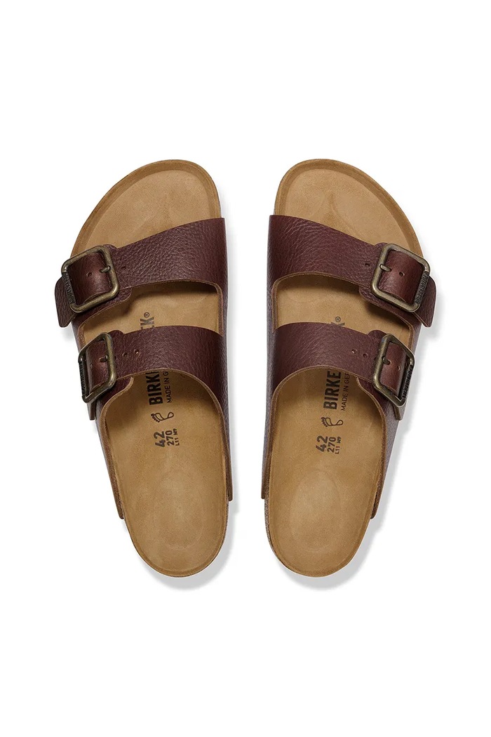 Birkenstock șlapi de piele Arizona Vintage Wood Wire Buckle maro 1030702.Roast