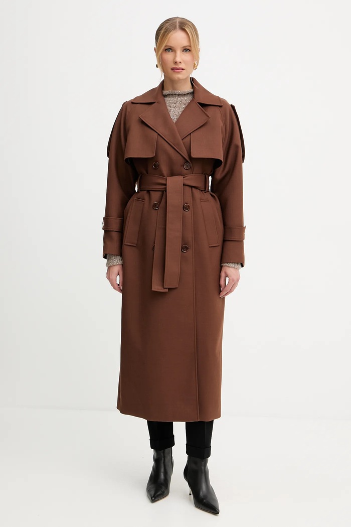 Καμπαρντίνα με μαλλί Patrizia Pepe oversize καφέ 8O0188.A630