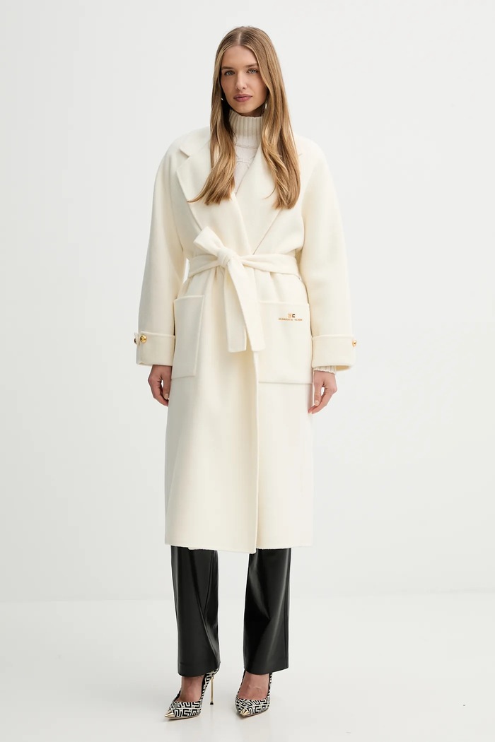 Elisabetta Franchi płaszcz wełniany CP68D56E2 beżowy AW25