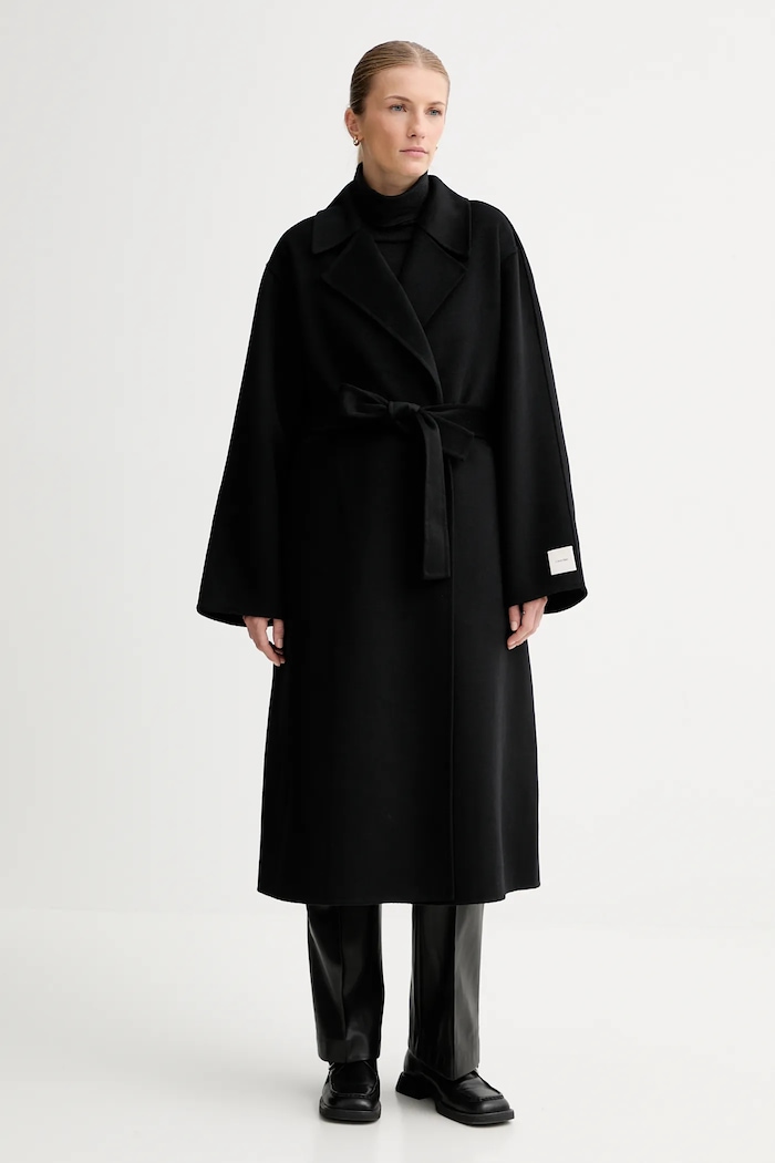 Kabát s prímesou vlny Calvin Klein nezateplené čierna LV040WL571
