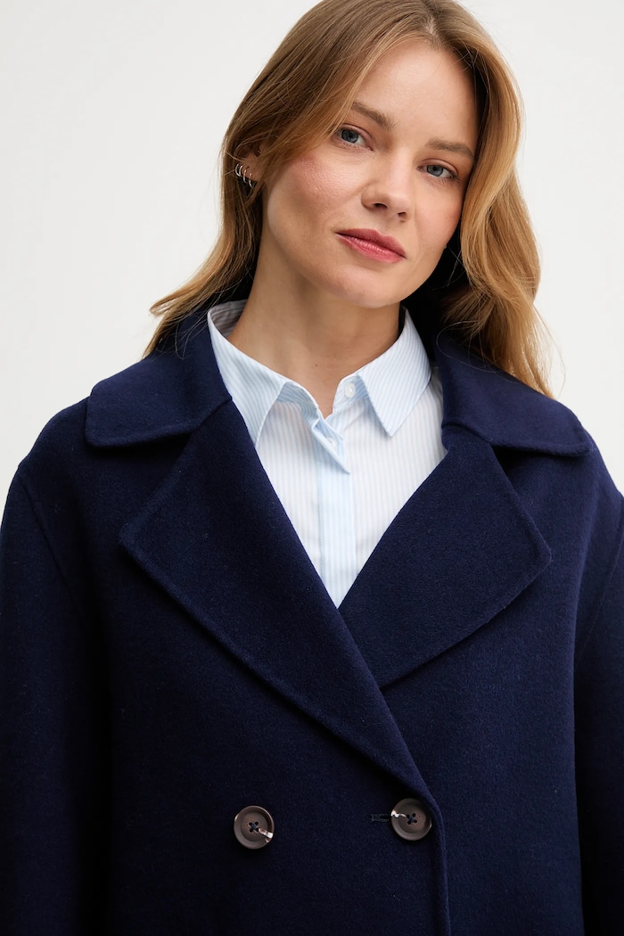 United Colors of Benetton cappotto in lana blu navy 28F7DN083