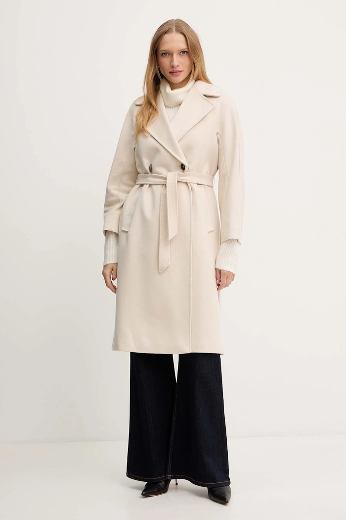 Μάλλινο παλτό Weekend Max Mara RESINA μαλλί μπεζ 2525016102600