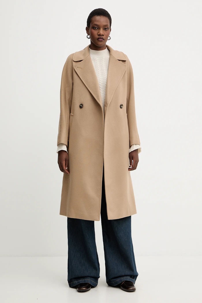 Vlněný kabát Weekend Max Mara RESINA nezateplené béžová 2525016102600