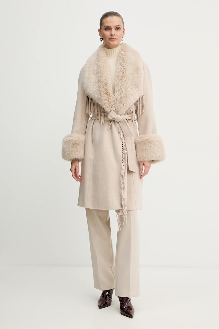 Marciano by Guess płaszcz z dodatkiem wełny LILIANA bez kaptura beżowy 5BGL46.7125A