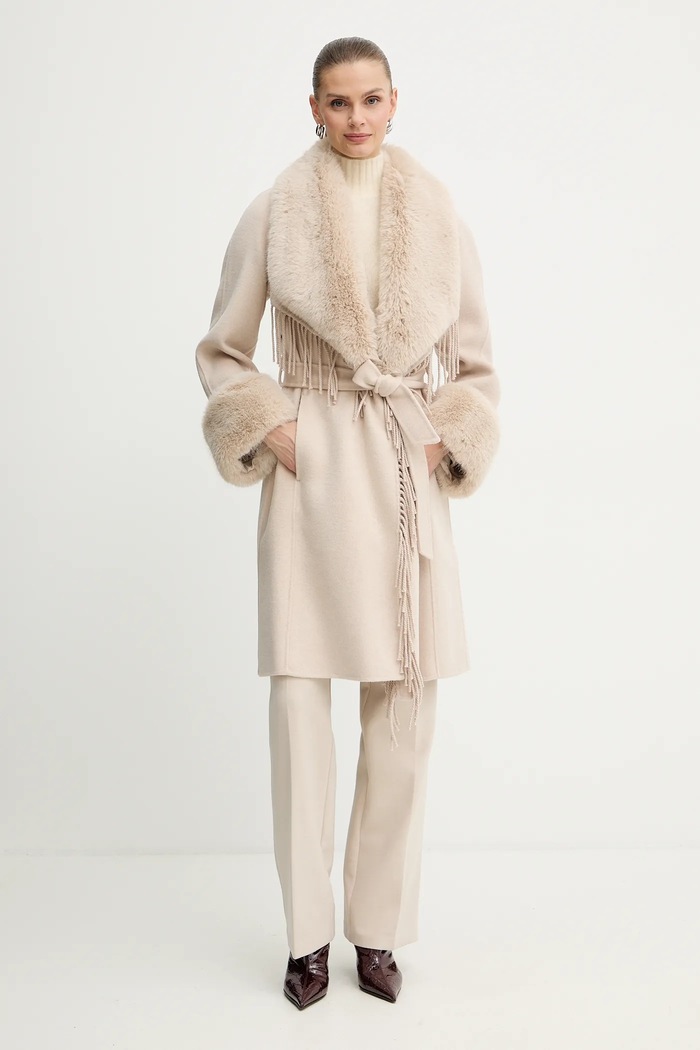 Marciano by Guess płaszcz z dodatkiem wełny LILIANA 5BGL46.7125A beżowy AW25