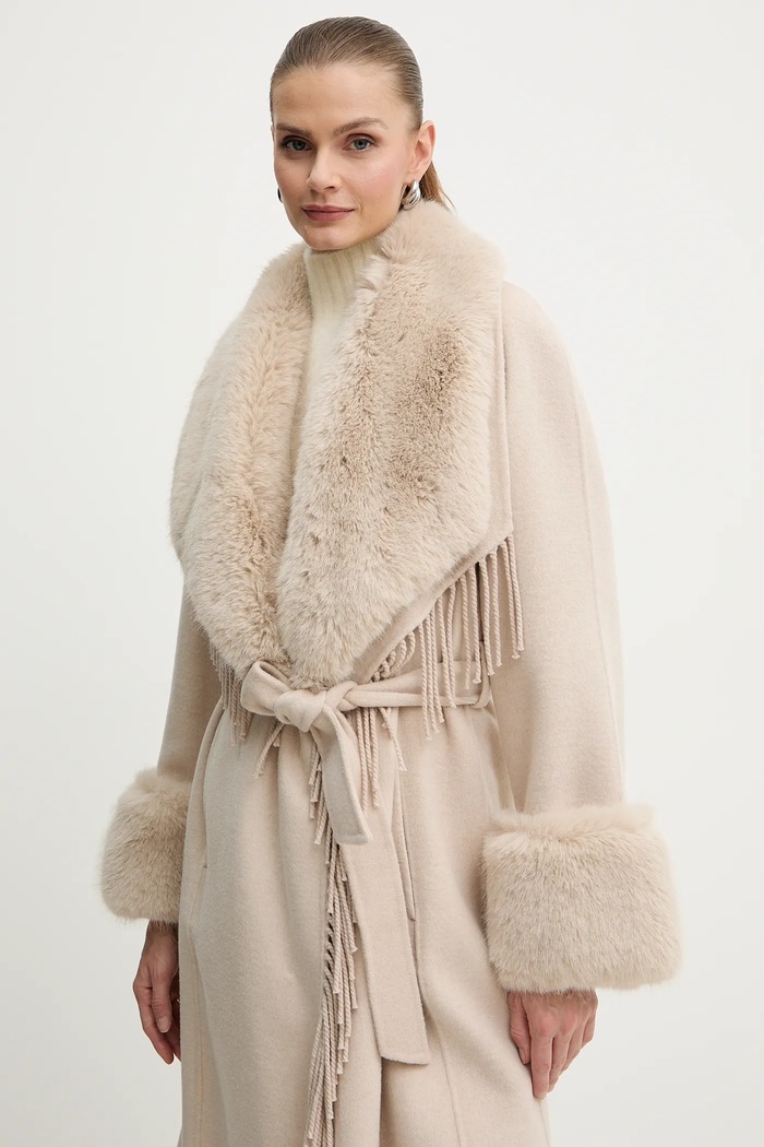 Marciano by Guess płaszcz z dodatkiem wełny LILIANA beżowy 5BGL46.7125A