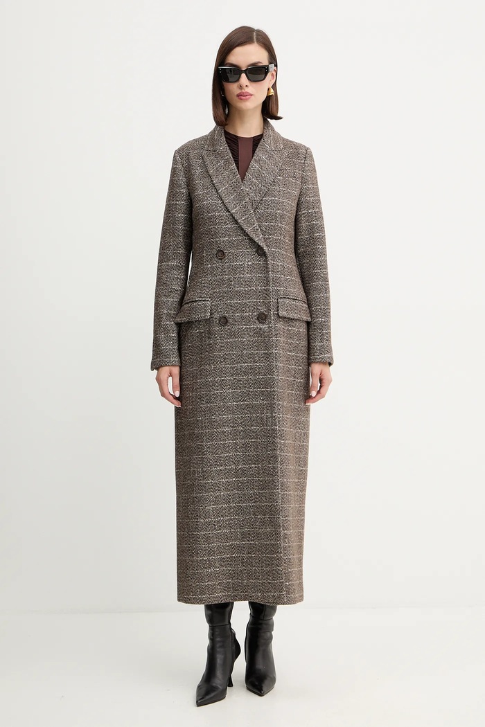 Twinset płaszcz z dodatkiem wełny bez kaptura brązowy 252TT2041