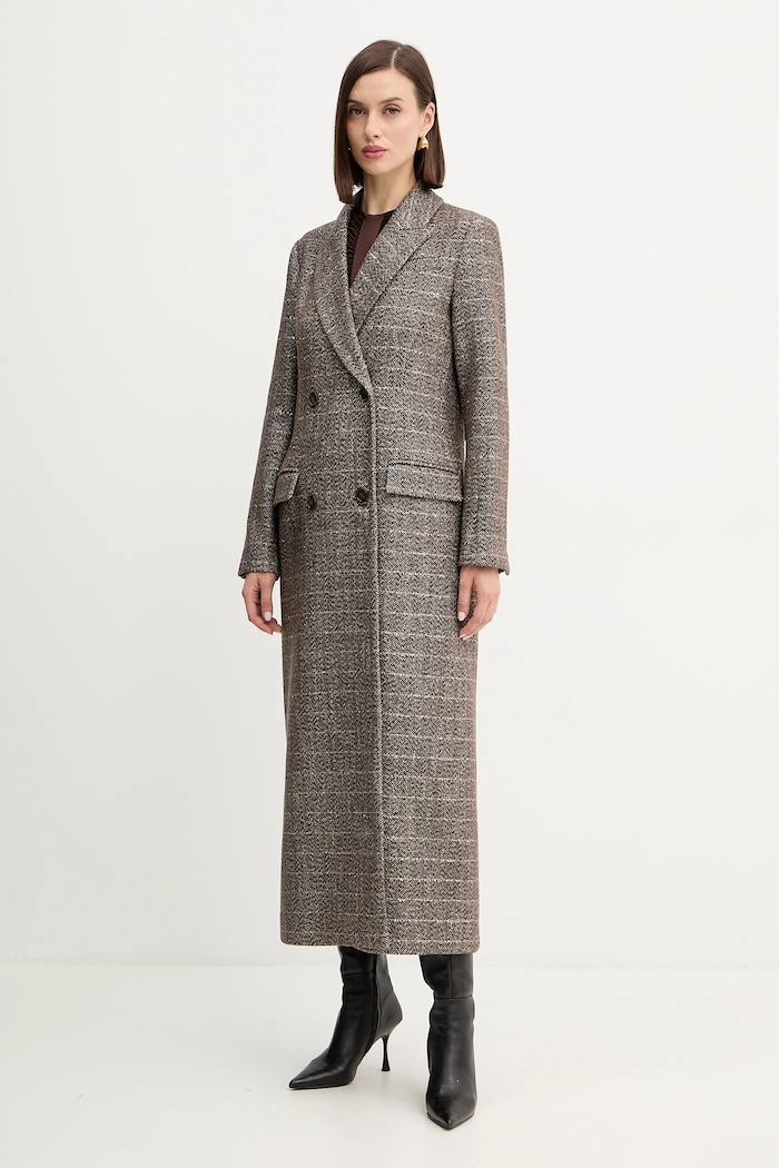 Twinset płaszcz z dodatkiem wełny 252TT2041 brązowy AW25