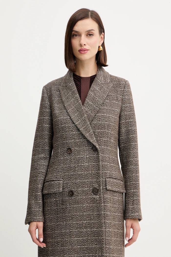 Twinset płaszcz z dodatkiem wełny brązowy 252TT2041