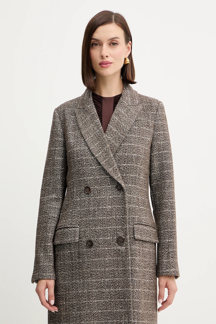 Twinset płaszcz z dodatkiem wełny brązowy 252TT2041