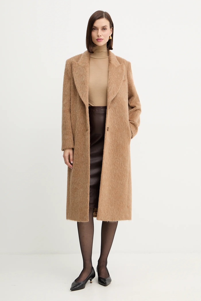 Twinset płaszcz z domieszką wełny 252TT2220 beżowy AW25
