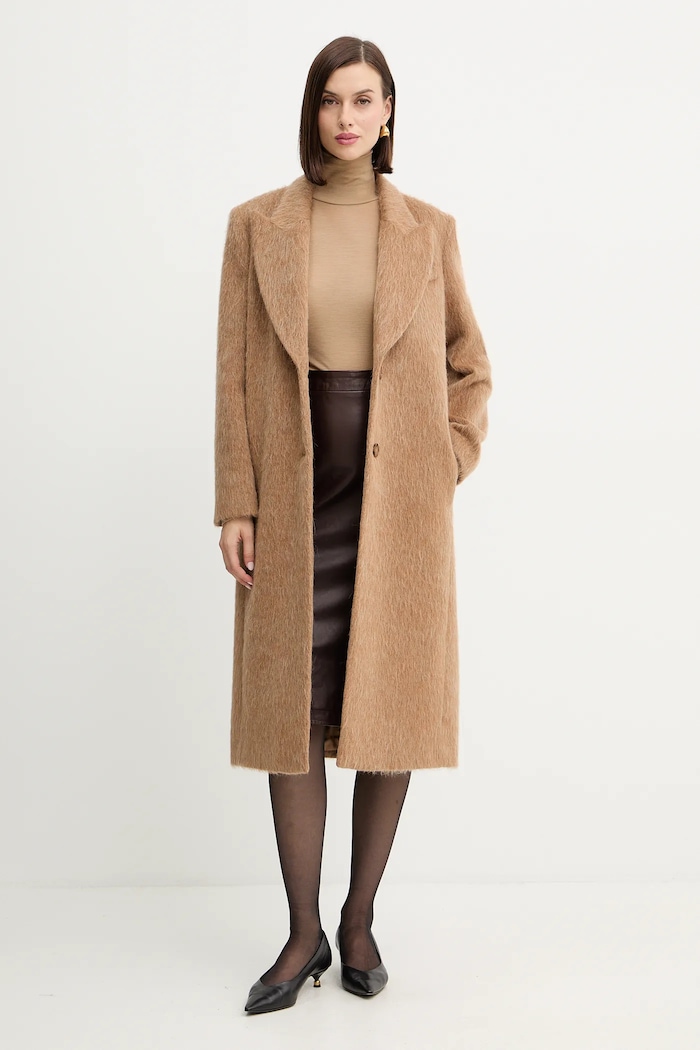 Twinset płaszcz z domieszką wełny 252TT2220 beżowy AW25
