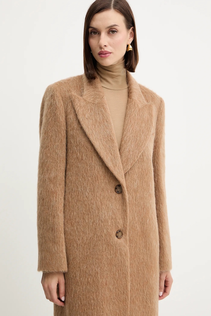 Twinset płaszcz z domieszką wełny beżowy 252TT2220