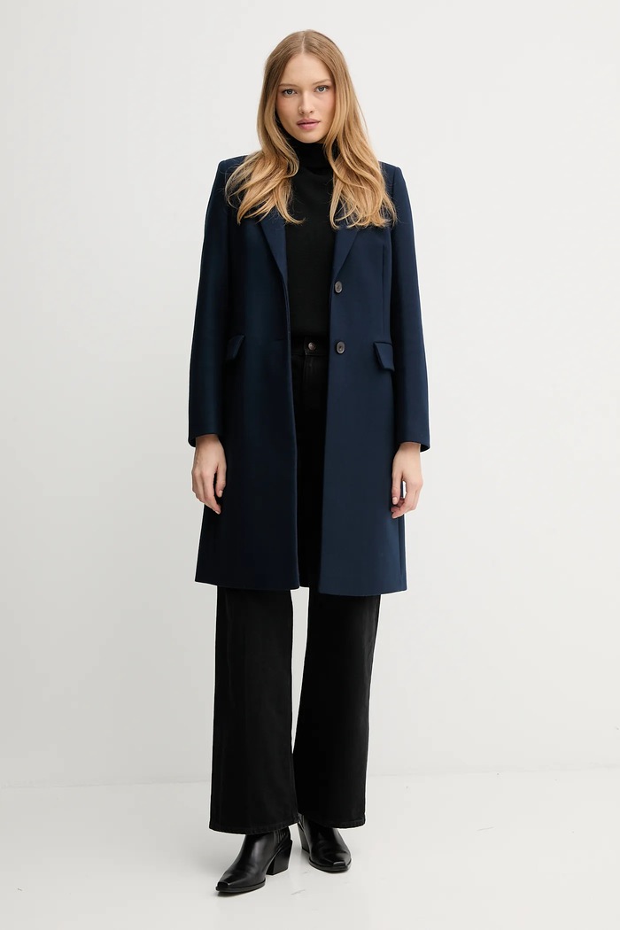 Tommy Hilfiger palton din amestec de lână WW0WW46547 bleumarin AW25