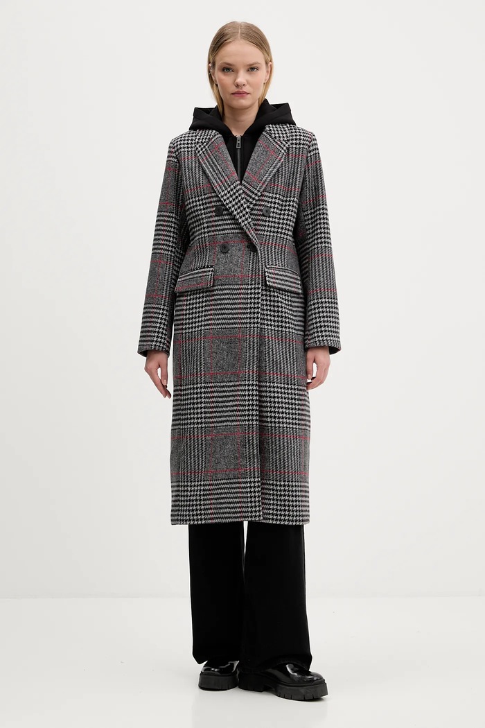 Desigual cappotto con lana CAPUCHA CHECK non isolato grigio 25WWEW13