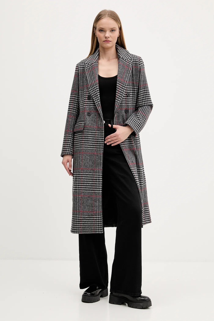 Desigual cappotto con lana CAPUCHA CHECK 25WWEW13 grigio AW25