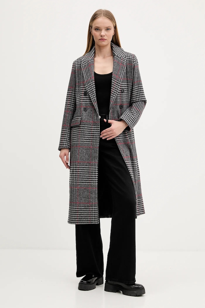 Desigual cappotto con lana CAPUCHA CHECK 25WWEW13 grigio AW25