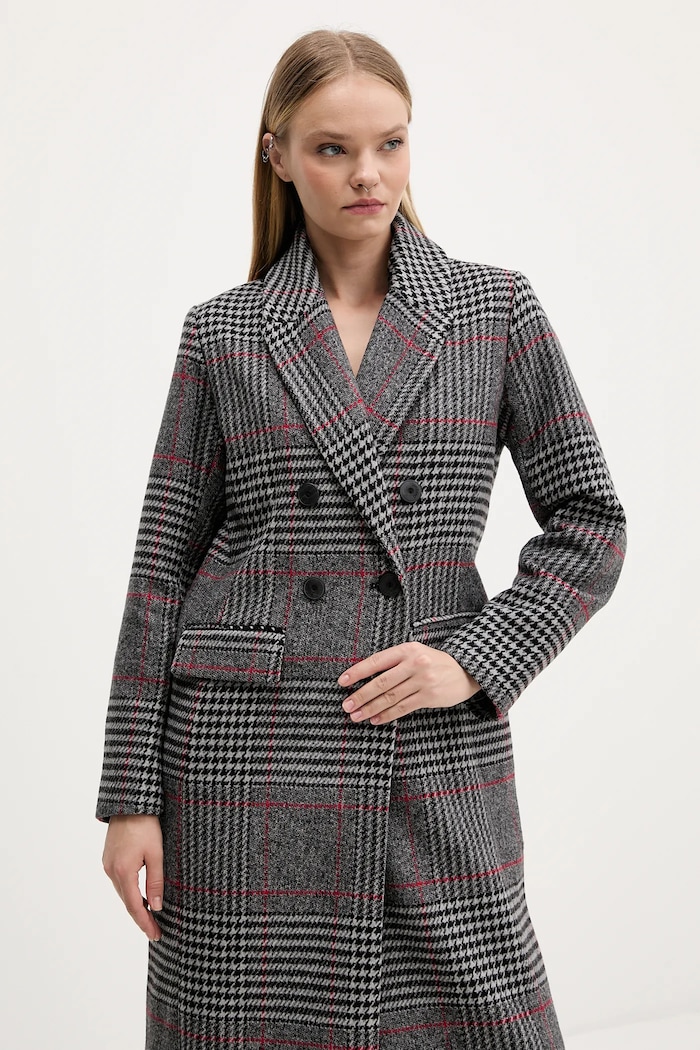 Desigual cappotto con lana CAPUCHA CHECK grigio 25WWEW13