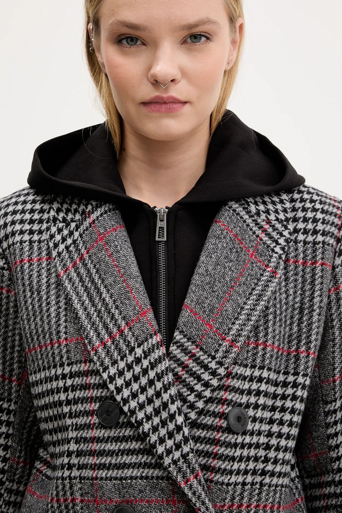 Desigual cappotto con lana CAPUCHA CHECK 25WWEW13 grigio