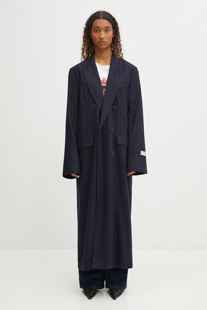 Vuneni kaput Fiorucci Light Wool Maxi dvoredni mornarsko plava W02FPOCO382WO01BL05