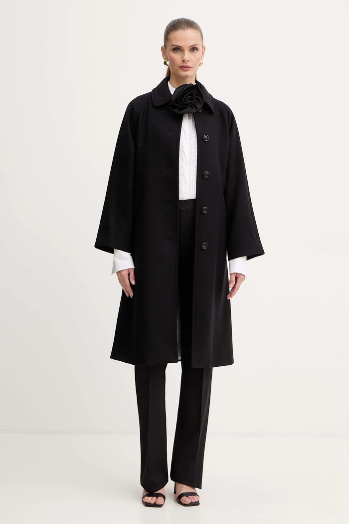 Marella płaszcz z dodatkiem wełny Emme by Marella 2525016012200 czarny AW25