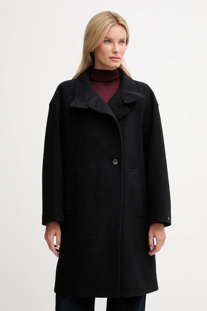 Kabát s prímesou vlny Tommy Hilfiger nezateplené čierna WW0WW47372