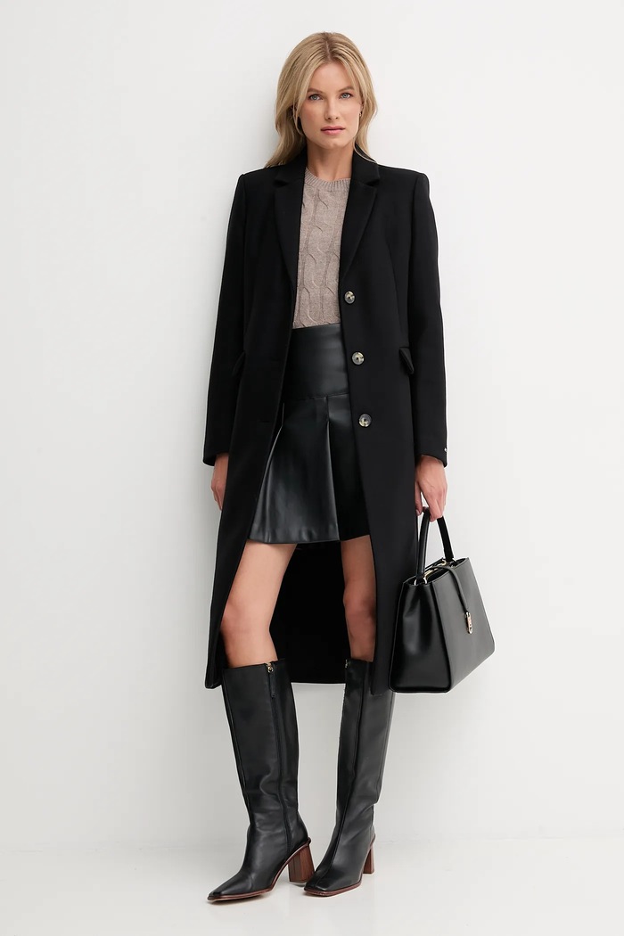 Tommy Hilfiger płaszcz z dodatkiem wełny WW0WW47445 czarny AW25