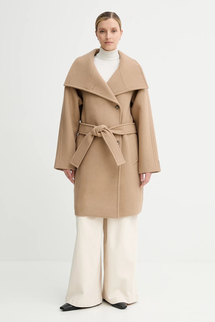 Calvin Klein cappotto in lana senza beige LV044D557G