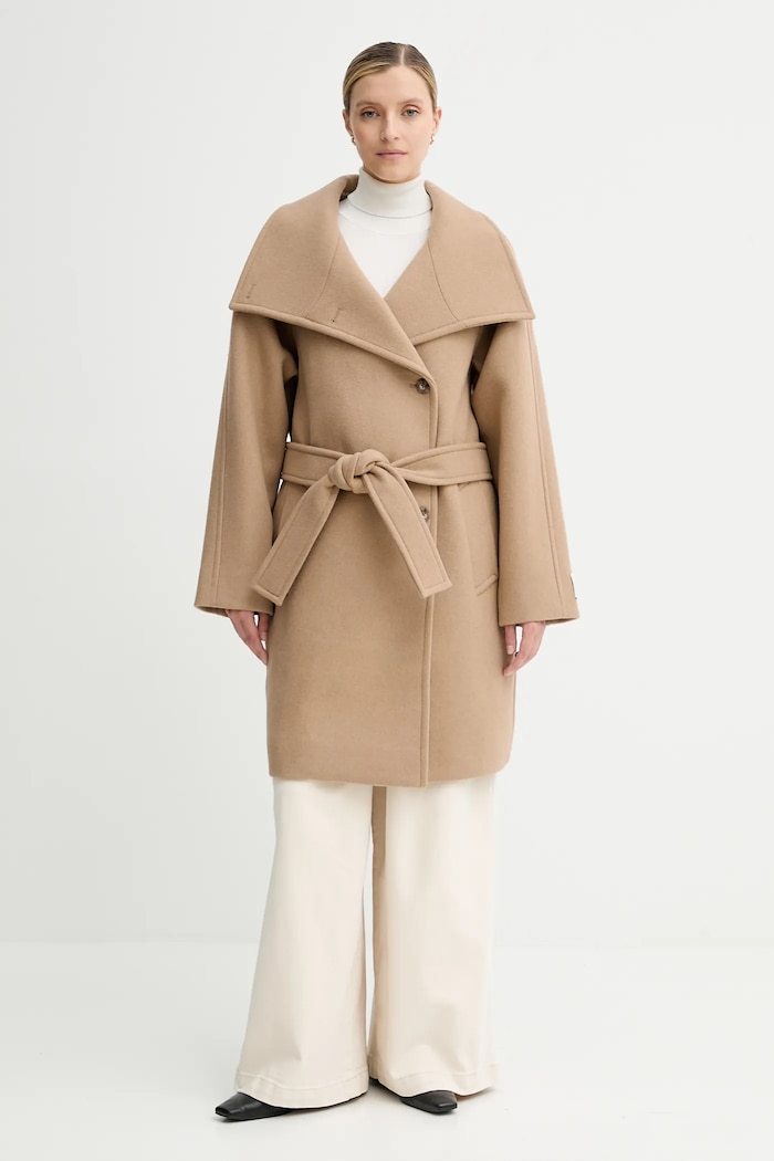 Calvin Klein cappotto in lana senza beige LV044D557G