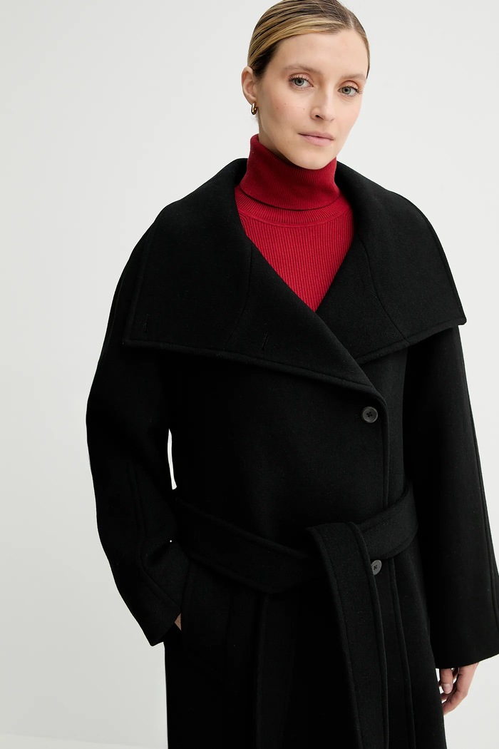 Calvin Klein płaszcz z wełną czarny LV044D557G