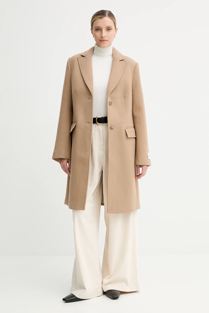 Calvin Klein palton de lână cu captuseala bej LV044D558G