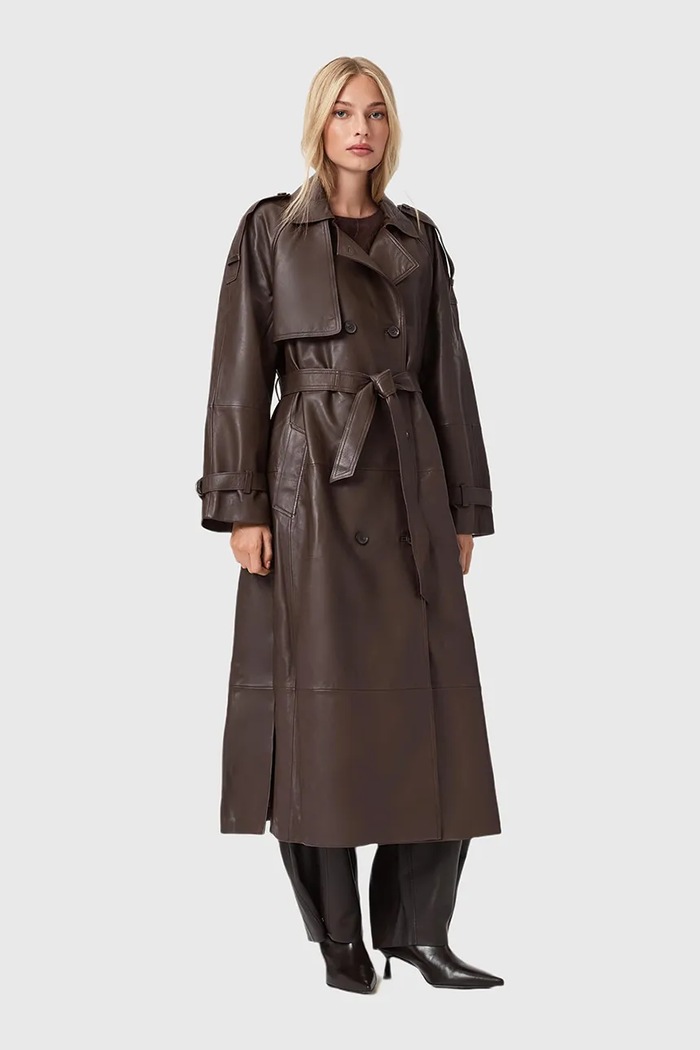 Кожено палто AllSaints REED уголемена кафяв W004LD