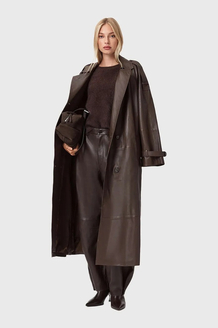 Дрехи Кожено палто AllSaints REED W004LD кафяв