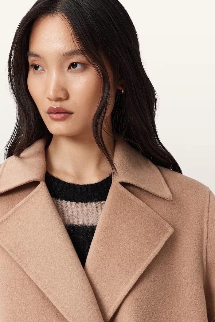 AllSaints haină cu lână SELLMA W019OD maro NC25