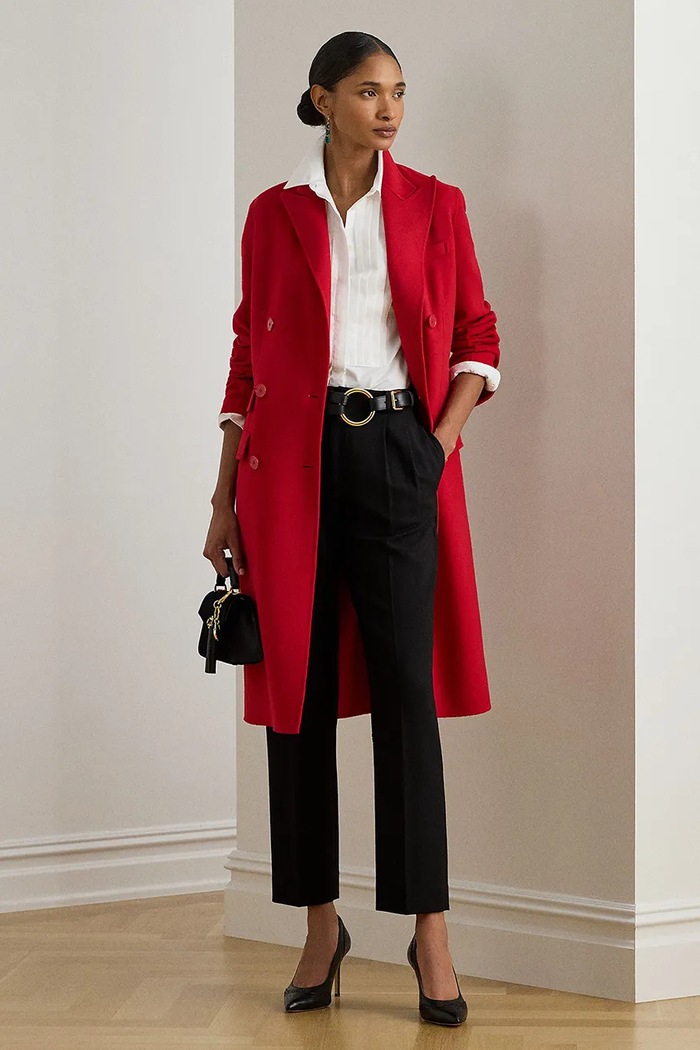 Lauren Ralph Lauren haină cu lână cu captuseala rosu 200979933