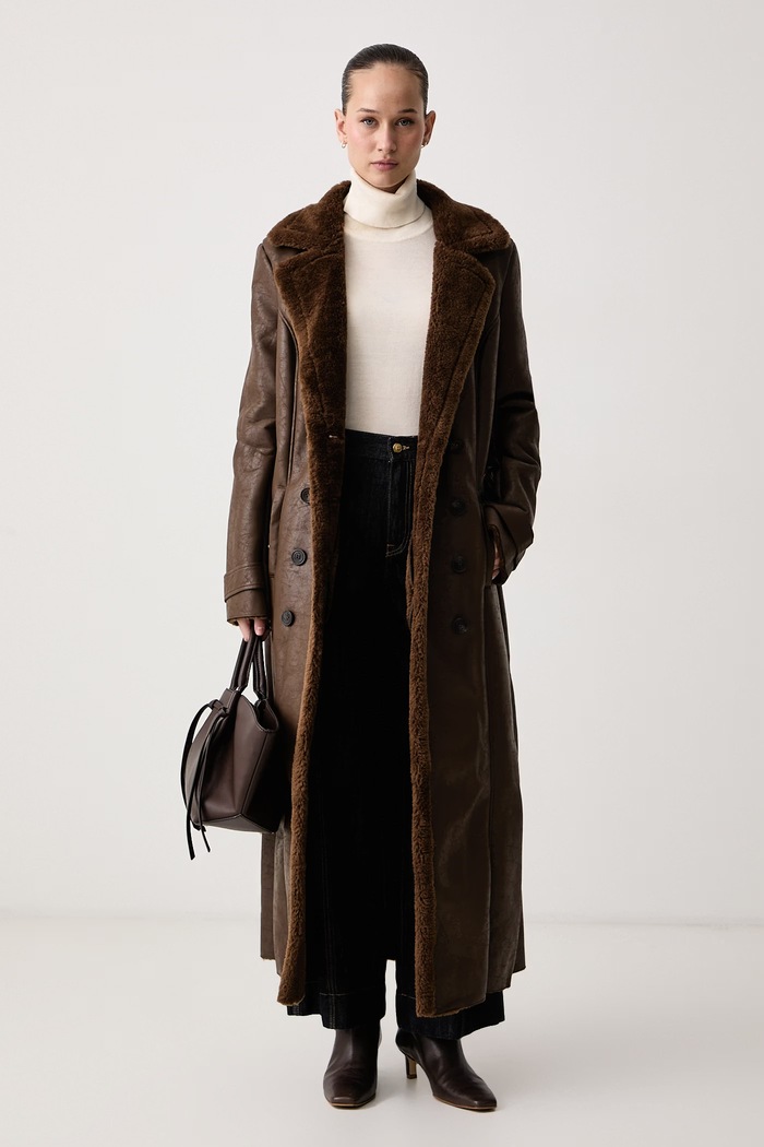 Bardot Płaszcz damski z imitacji skóry 59622JB1 brązowy AW25